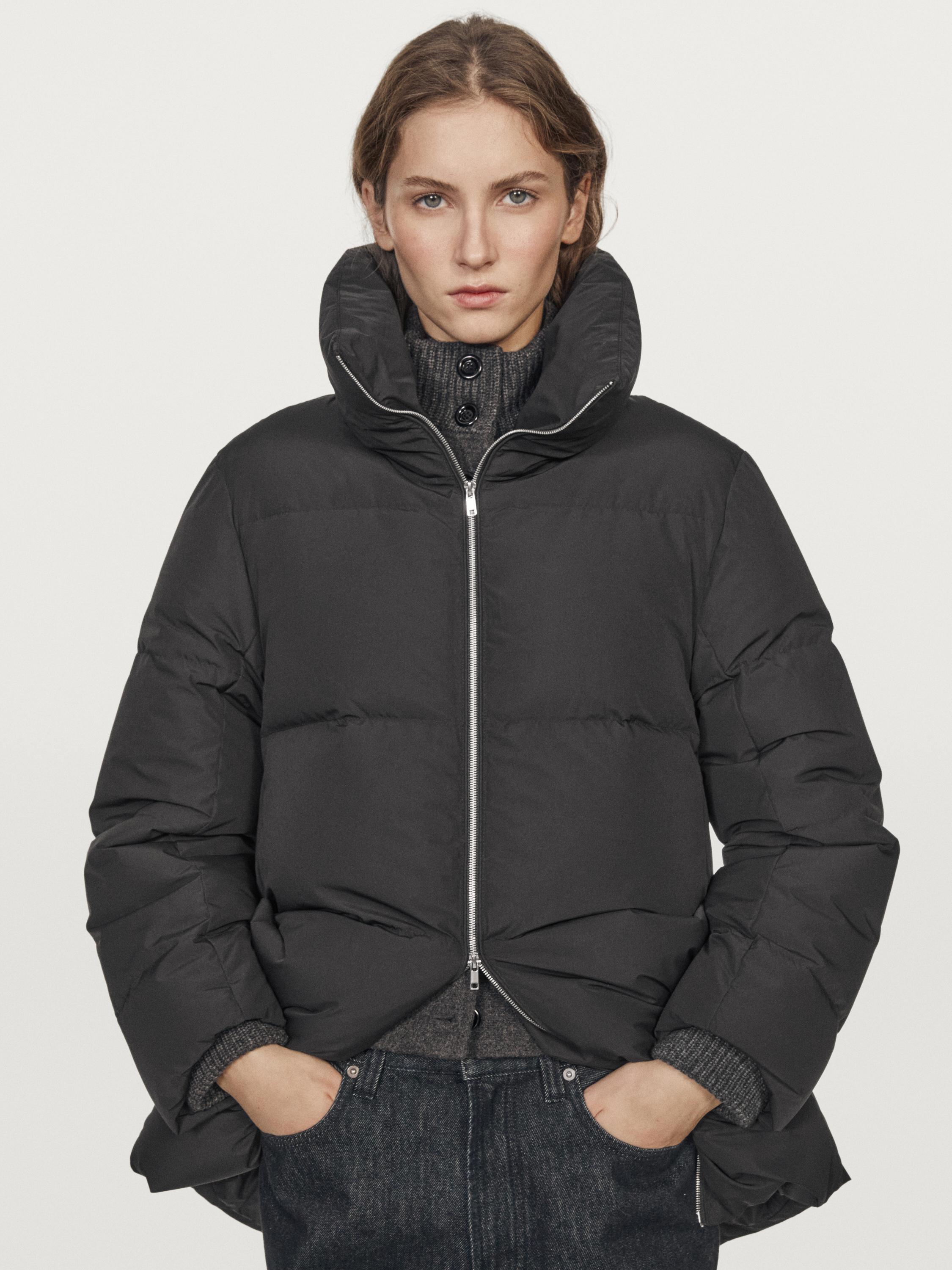 Water-repellent puffer jacket with scarf detail